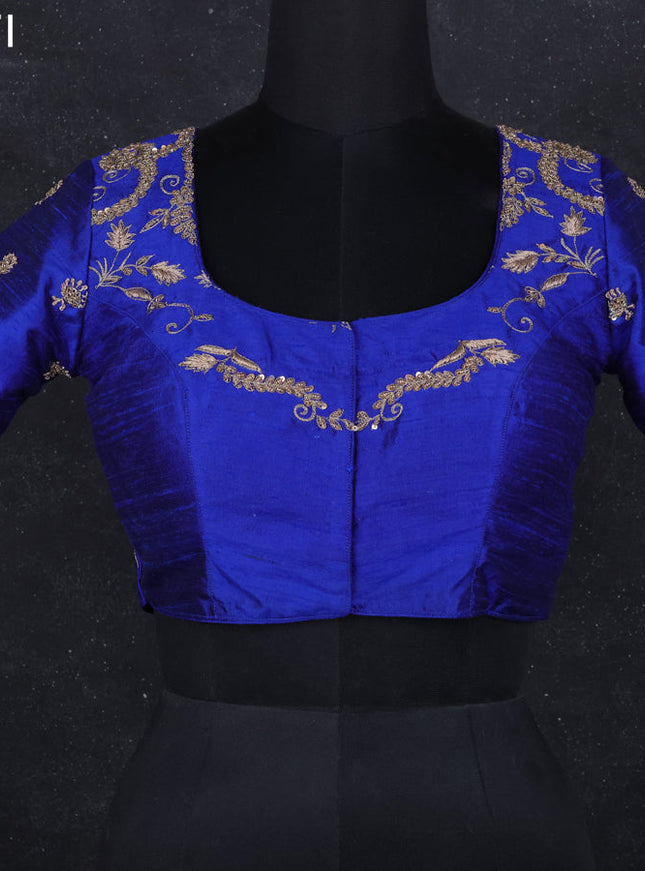 Raw silk readymade blouse blue with zardosi work