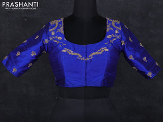 Raw silk readymade blouse blue with zardosi work
