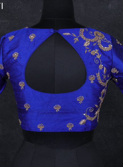Raw silk readymade blouse blue with zardosi work