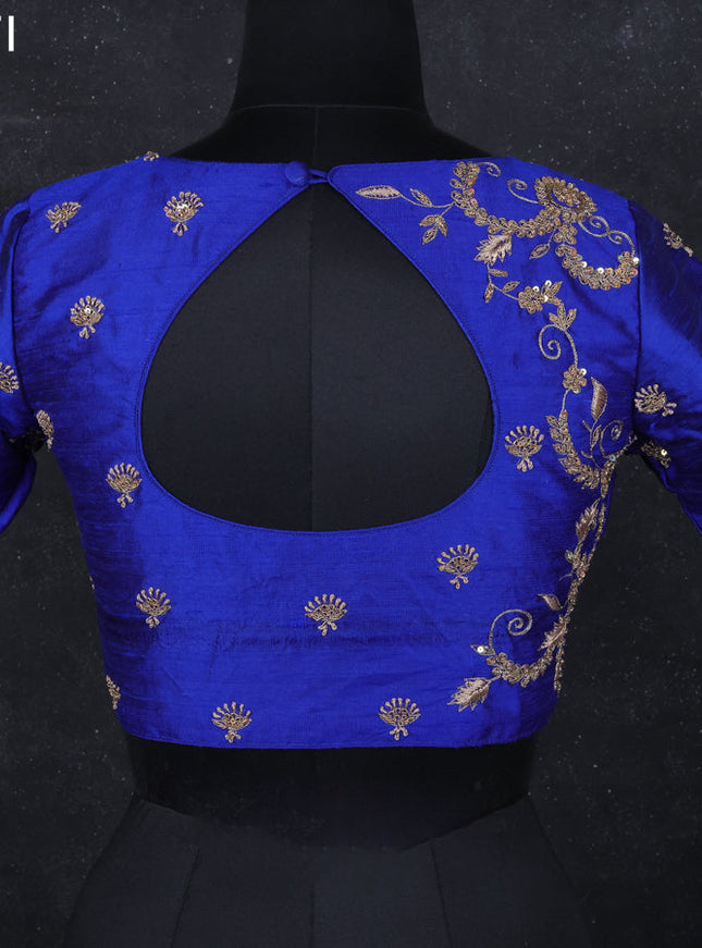 Raw silk readymade blouse blue with zardosi work