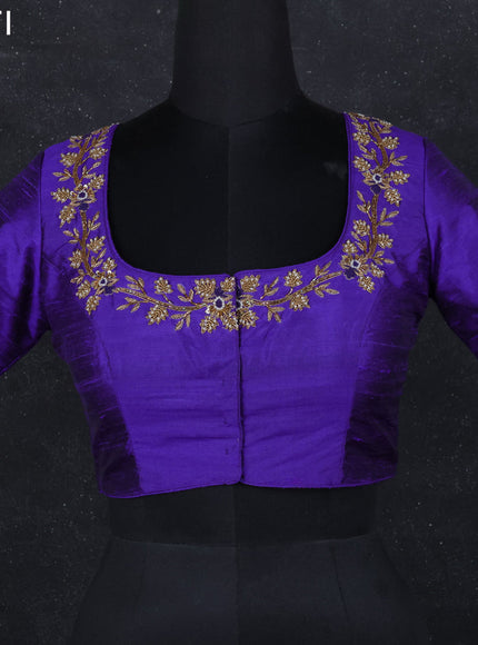 Raw silk readymade blouse blue with zardosi work