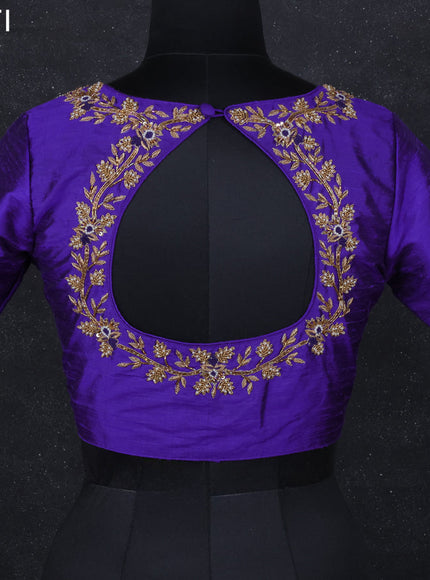 Raw silk readymade blouse blue with zardosi work