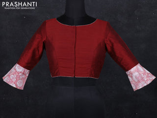 Raw silk readymade blouse maroon and peach with patch work neck pattern