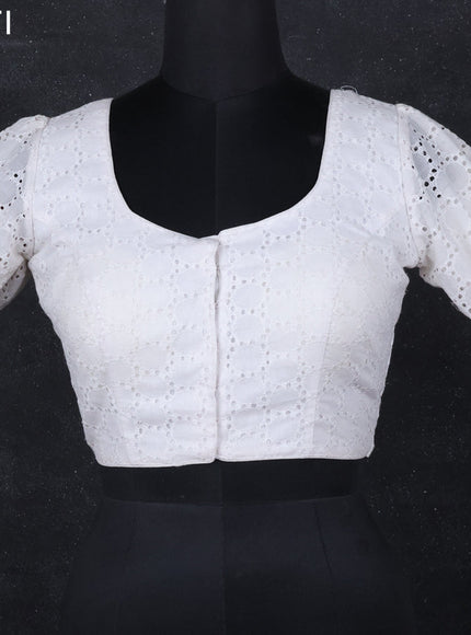 Cotton readymade blouse off white with hakoba work and back knot