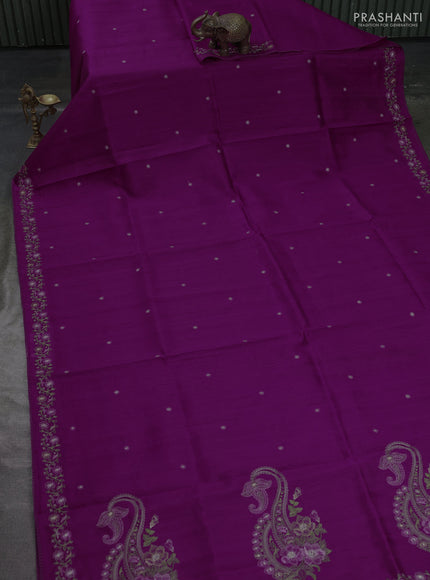 Art tussar saree purple with embroidery work and floral embroidery border
