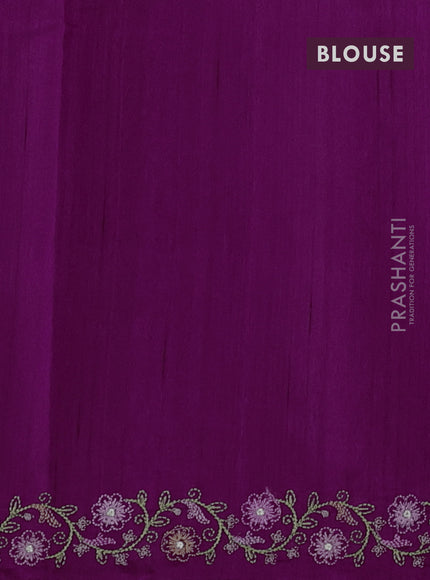 Art tussar saree purple with embroidery work and floral embroidery border