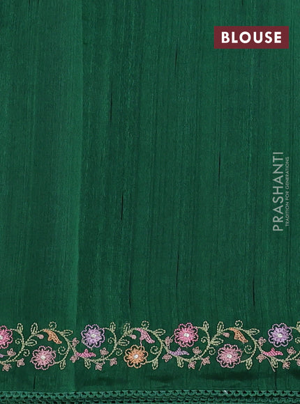 Art tussar saree green with embroidery work and floral embroidery border