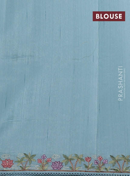 Art tussar saree pastel blue with embroidery work and floral embroidery border