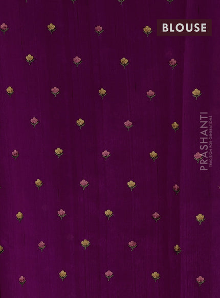 Art tussar saree purple with plain body and floral embroidery border