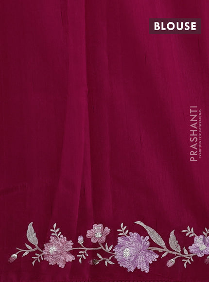 Art tussar saree maroon with embroidery work and floral embroidery border