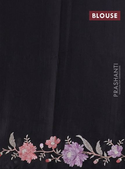 Art tussar saree black with embroidery work and floral embroidery border