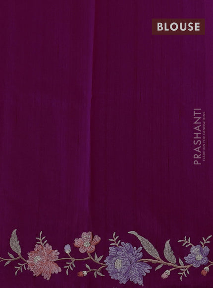 Art tussar saree purple with embroidery work and floral embroidery border