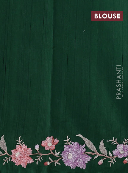 Art tussar saree bottle green with embroidery work and floral embroidery border