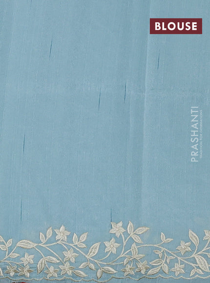 Art tussar saree patel blue with plain body and floral embroidery border