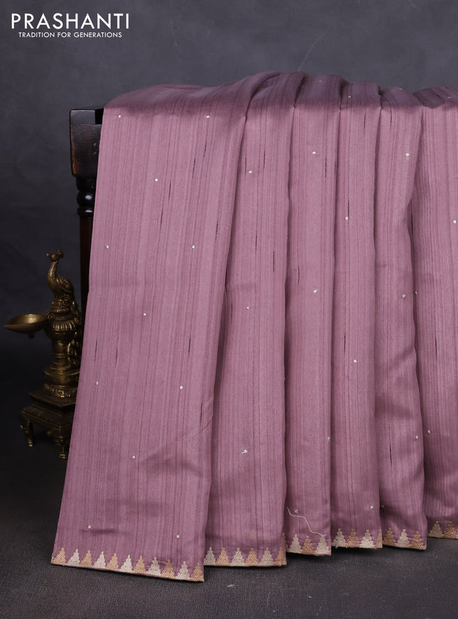 Art tussar saree pastel purple with embroidery work and embroidery work border
