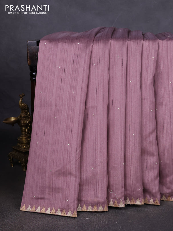 Art tussar saree pastel purple with embroidery work and embroidery work border