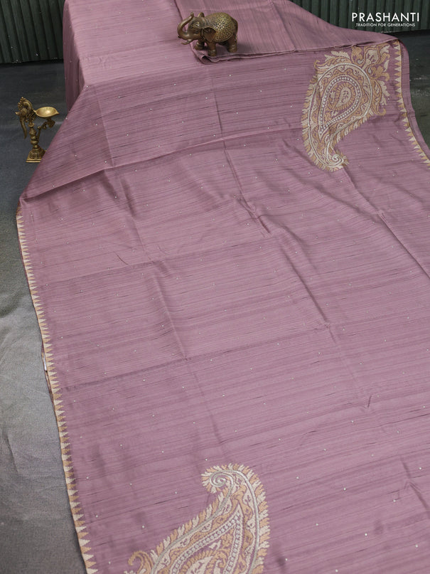 Art tussar saree pastel purple with embroidery work and embroidery work border