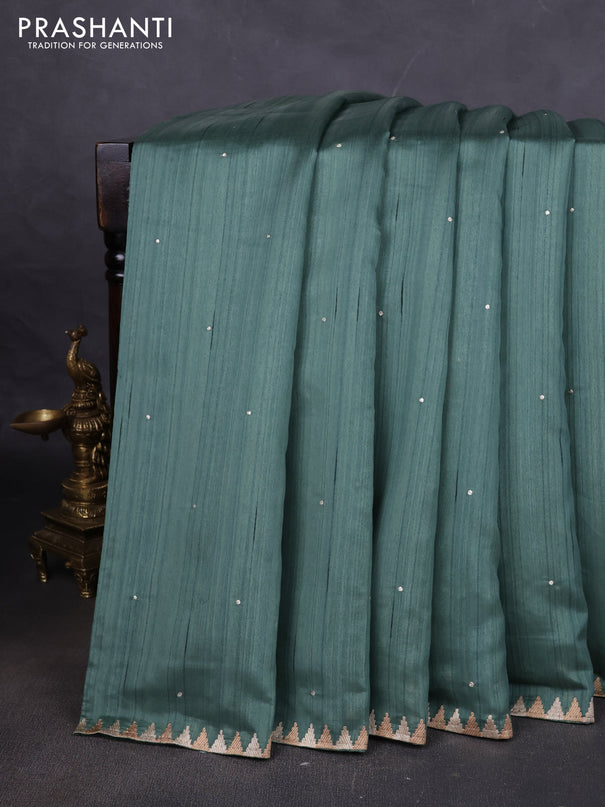 Art tussar saree pastel green with embroidery work and embroidery work border