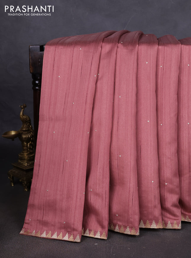 Art tussar saree peach shade with embroidery work and embroidery work border