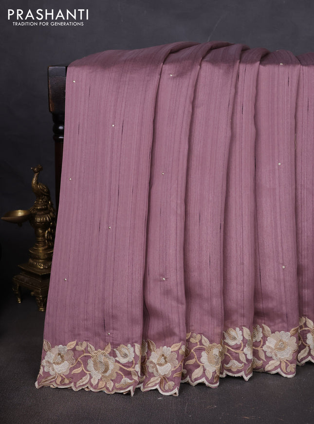 Art tussar saree pastel pink with embroidery work and floral embroidery border