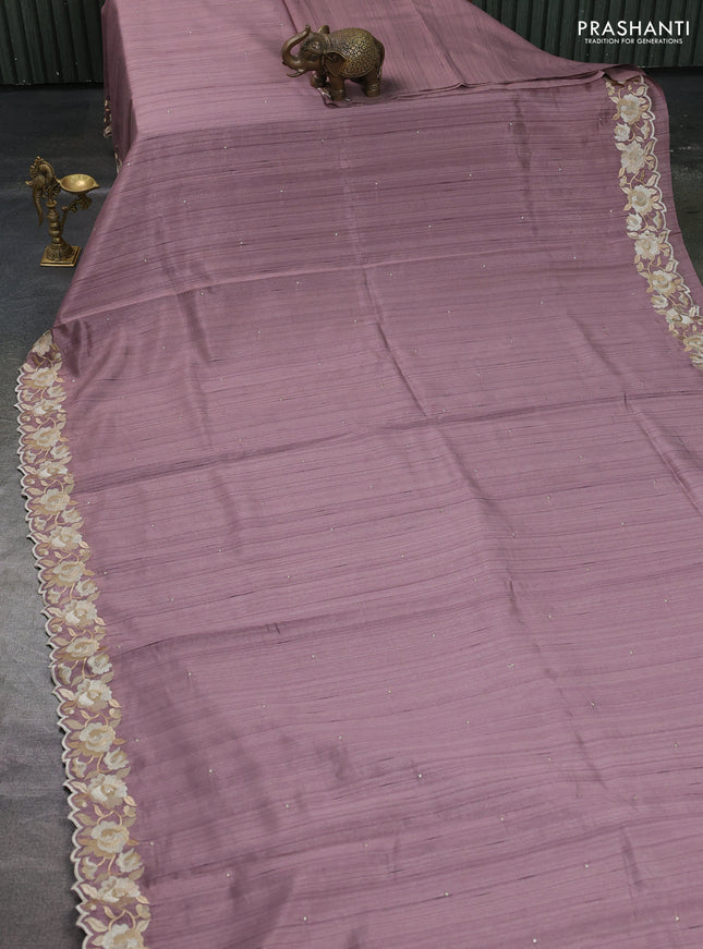 Art tussar saree pastel pink with embroidery work and floral embroidery border