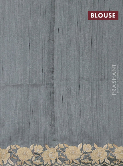 Art tussar saree grey with embroidery work and floral embroidery border