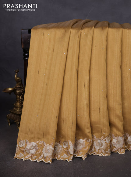 Art tussar saree sandal with embroidery work and floral embroidery border