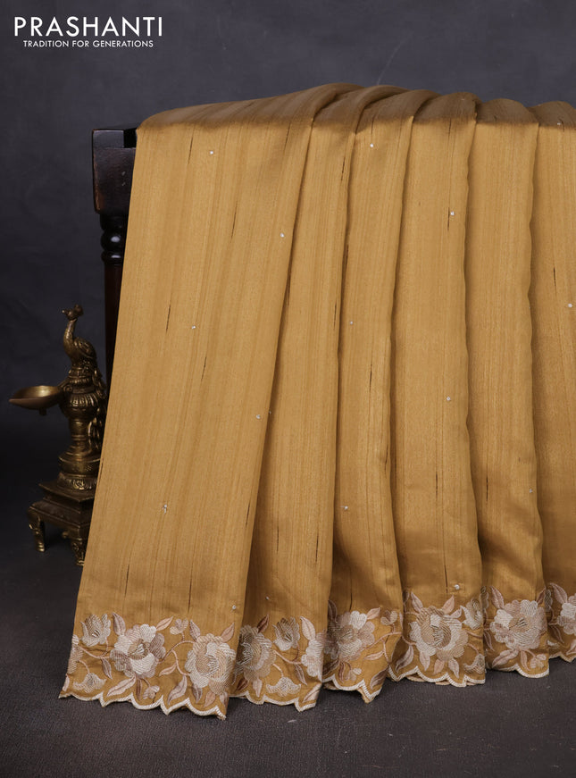 Art tussar saree sandal with embroidery work and floral embroidery border