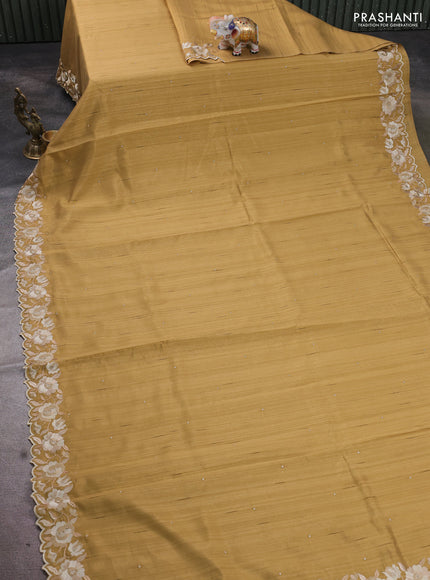 Art tussar saree sandal with embroidery work and floral embroidery border