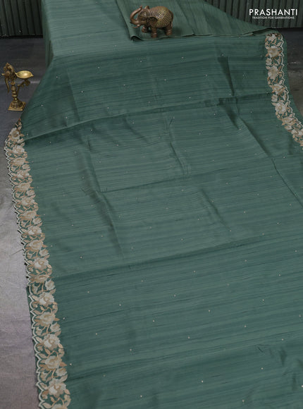 Art tussar saree pastel green with embroidery work and floral embroidery border