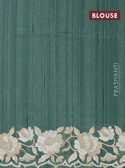 Art tussar saree pastel green with embroidery work and floral embroidery border