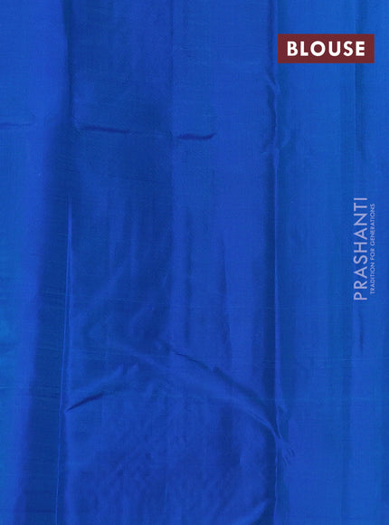 Pure kanchipuram silk saree blue with allover zari checks & buttas in borderless style