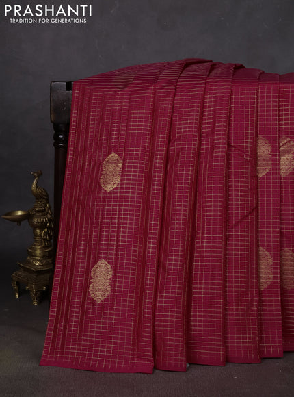 Pure kanchipuram silk saree pink with allover zari checks & buttas in borderless style