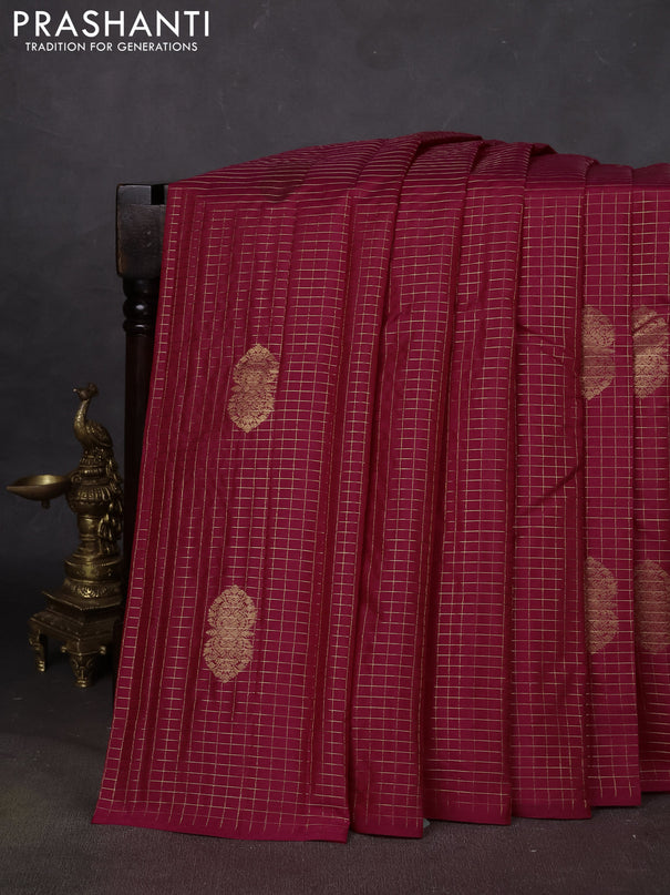 Pure kanchipuram silk saree pink with allover zari checks & buttas in borderless style