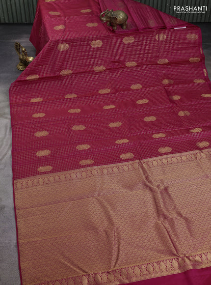 Pure kanchipuram silk saree pink with allover zari checks & buttas in borderless style