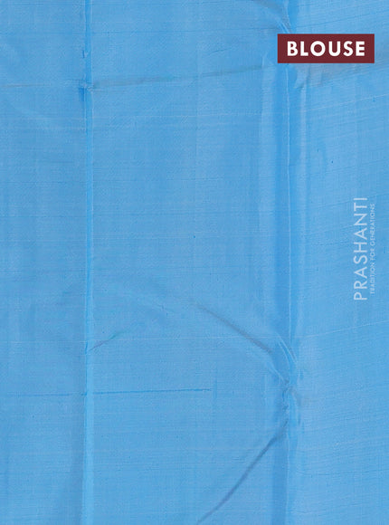 Pure kanchipuram silk saree pastel blue with allover zari checks & buttas in borderless style