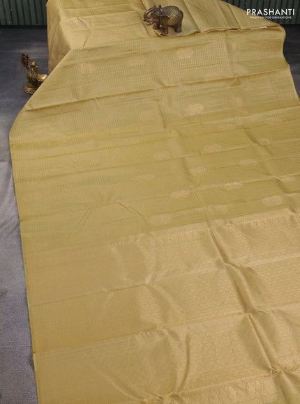 Pure kanchipuram silk saree sandal with allover zari checks & buttas in borderless style