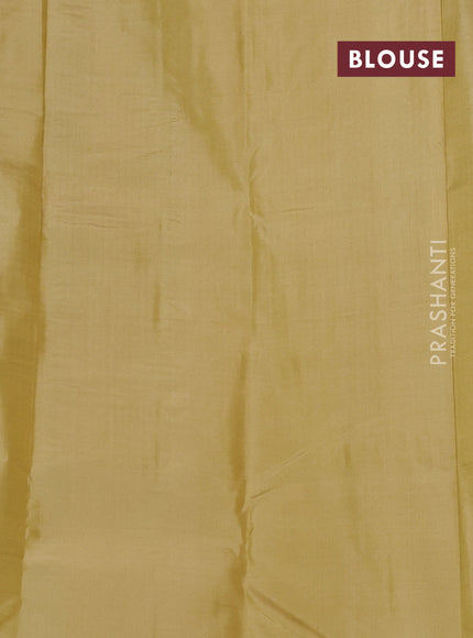 Pure kanchipuram silk saree sandal with allover zari checks & buttas in borderless style