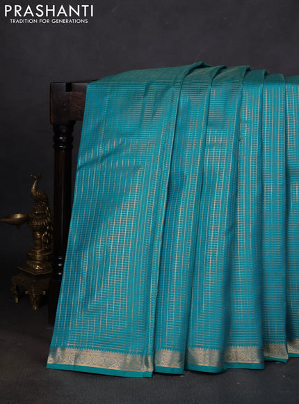 Pure kanchipuram silk saree cs blue with allover zari checked pattern and zari woven border
