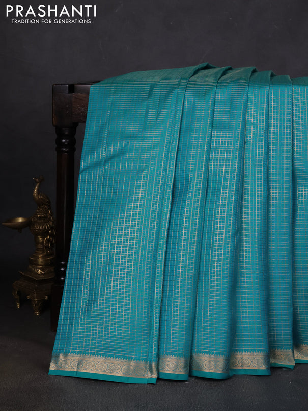 Pure kanchipuram silk saree cs blue with allover zari checked pattern and zari woven border