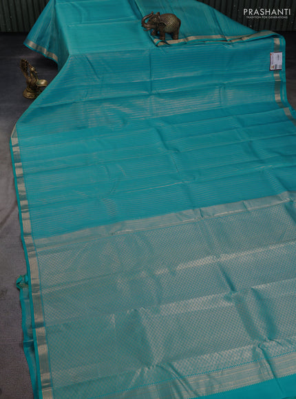 Pure kanchipuram silk saree cs blue with allover zari checked pattern and zari woven border