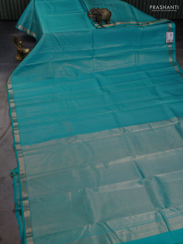 Pure kanchipuram silk saree cs blue with allover zari checked pattern and zari woven border