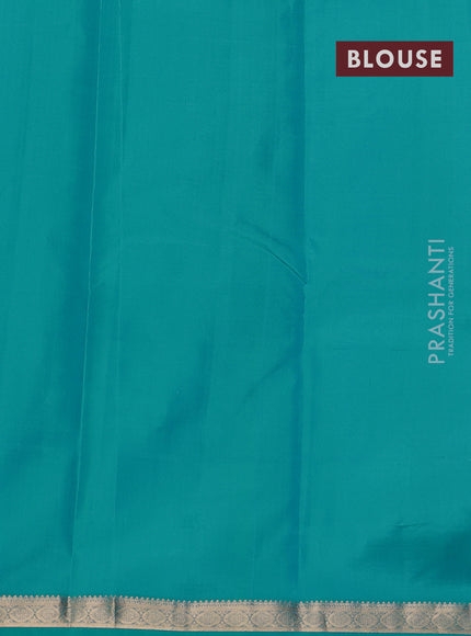 Pure kanchipuram silk saree cs blue with allover zari checked pattern and zari woven border
