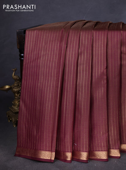 Pure kanchipuram silk saree wine shade with allover zari checked pattern and zari woven border
