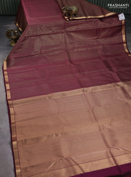 Pure kanchipuram silk saree wine shade with allover zari checked pattern and zari woven border