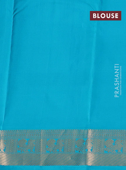 Pure kanchipuram silk saree deep maroon and teal blue with zari woven buttas and zari woven border
