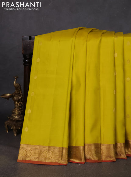Pure kanchipuram silk saree yellow and pink with zari woven buttas and zari woven border