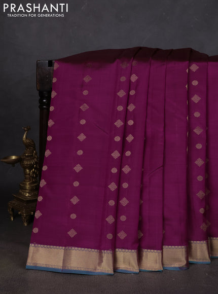 Pure kanchipuram silk saree purple and teal blue with zari woven buttas and zari woven border