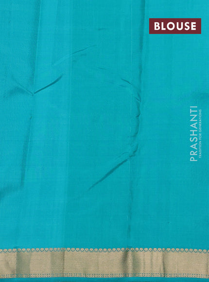 Pure kanchipuram silk saree purple and teal blue with zari woven buttas and zari woven border