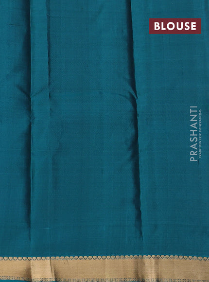 Pure kanchipuram silk saree blue and peacock green with zari woven buttas and zari woven border
